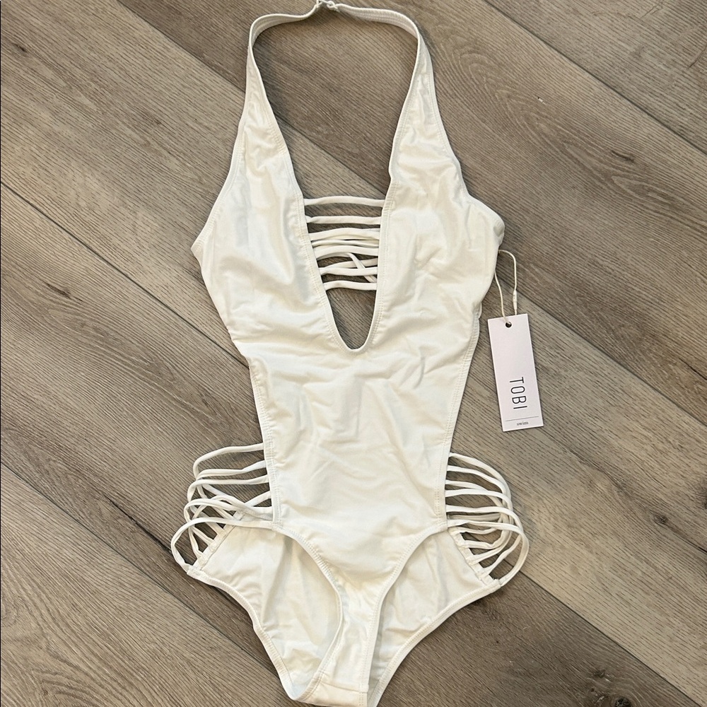 Tobi Cream Multi Strap Swimsuit